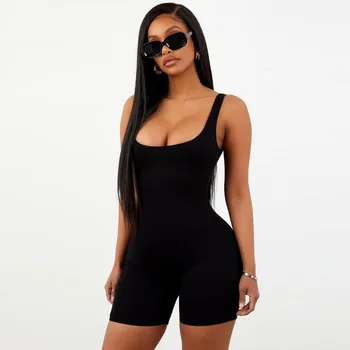 

Women 2020 Sleeveless Square Collar Body Suit Sleeveless Casual Sportswear Fitness Female Bodycon Black Jumpsuit Women Playsuits