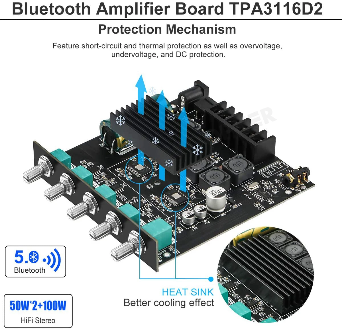 ZK-TB21 TPA3116D2 Bluetooth 5.0 Subwoofer Amplifier Board 2.1 Channel AMP Module DIY Audio Boards