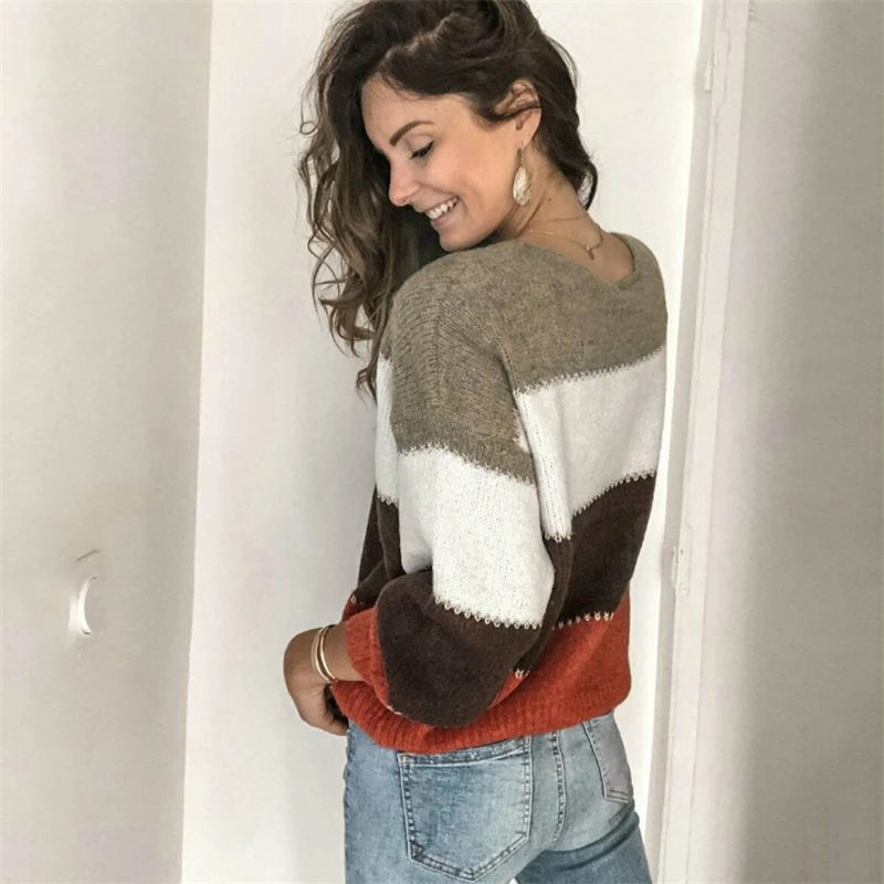 Casual Striped O Neck Women Sweater Autumn Winter Long Sleeve Jumper 2019 Knitted Loose Fashion Pullover Femme Casual Striped O Neck Women Sweater Autumn Winter Long Sleeve Jumper 2019 Knitted Loose Fashion Pullover Femme