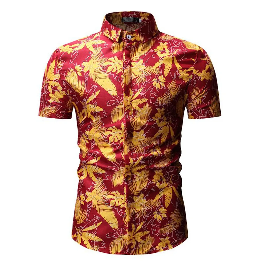 

Summer Short Sleeve Shirt Men's Summer Print Turn-Down Collar Slim Fit Short Sleeve Top Shirt Blouse Apr9