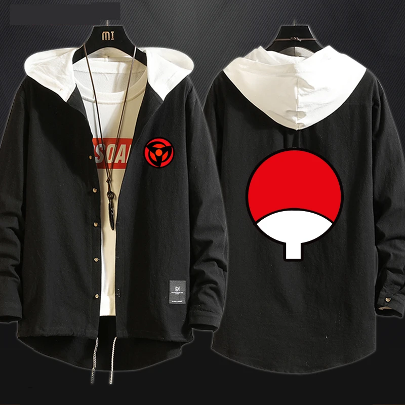 

New Anime NARUTO Uchiha Sasuke Cosplay Costume Sharingan Trench Cotton Hoodies Sweatshirt Sportswear Hooded Sweater Coat Top