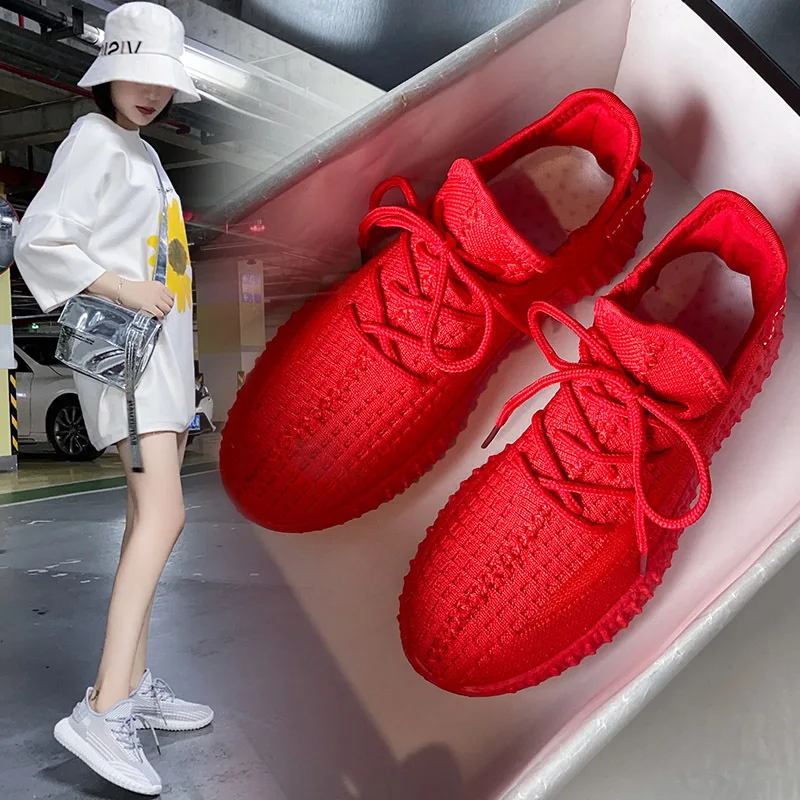 

Red Mesh Coconut Shoes Breathable 2020 Summer New All-match Sneakers Female Student Fitness Shoes