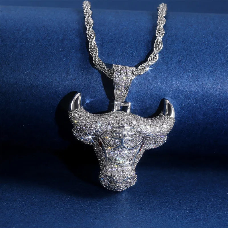 2021 Creative Bull Head Pendant Necklace for Male Fashion Hip Hop Iced Out Bling CZ Pendant Necklace Men Gift Jewelry
