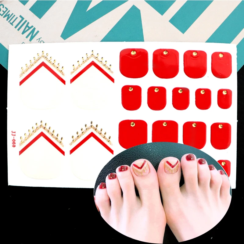 

22tips/sheet Eco-Friendly Toenail Sticker Professional Multicolor Toe Nail Wraps Stickers DIY Adhesive Decals Manicure Wholesale
