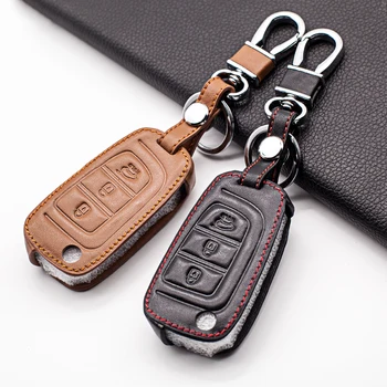 

High Quality Carrying Leather Key Chain Case for Hyundai Solaris Verna 2017 2018 Flip 3 Button Cover Holder