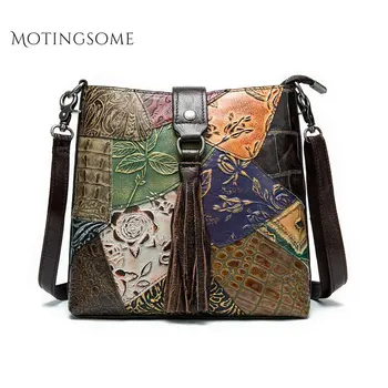 

Women Bucket Bag Cowhide Leather Patchwork Style Embossing Shopper Bag Brand Design Fashion Bags Ladies Luxury Bags 2019 New