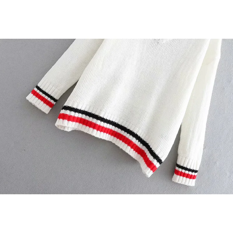 2019 casual women sweater loose knitted v-neck striped long sleeve pullover autumn high street oversize ropa mujer