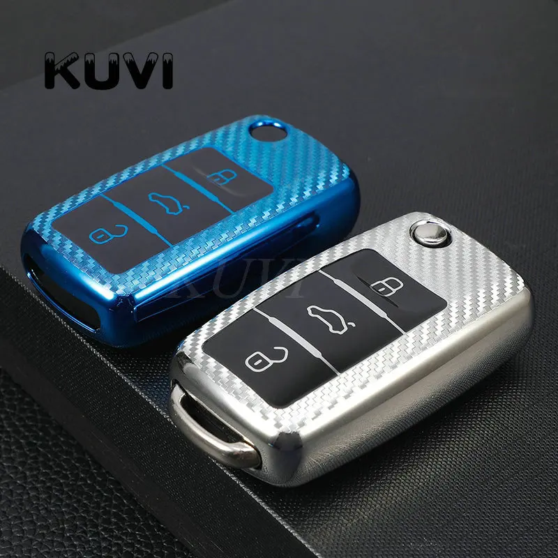TPU Carbon fiber car key cover case shell fob for VW Golf Bora Jetta POLO GOLF Passat For Skoda Octavia A5 Fabia For SEAT Ibiza key case car key shell