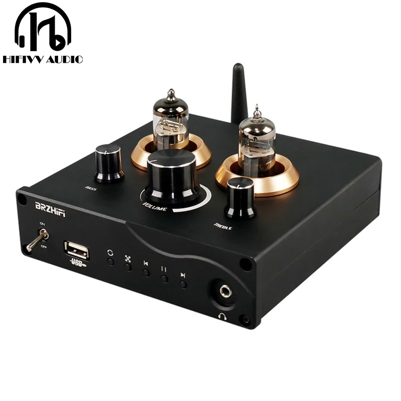 Bluetooth 5.0 Tube preamplifier 6J5 Valve Tube Preamp Bass Preamplifier Stereo Audio Headphone Amplifier USB DAC APTX