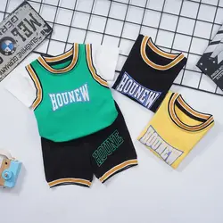 Crianças meninos conjunto de esportes 2022 verão nova letra impressão fina camiseta + shorts de basquete uniforme de duas peças terno legal crianças roupas