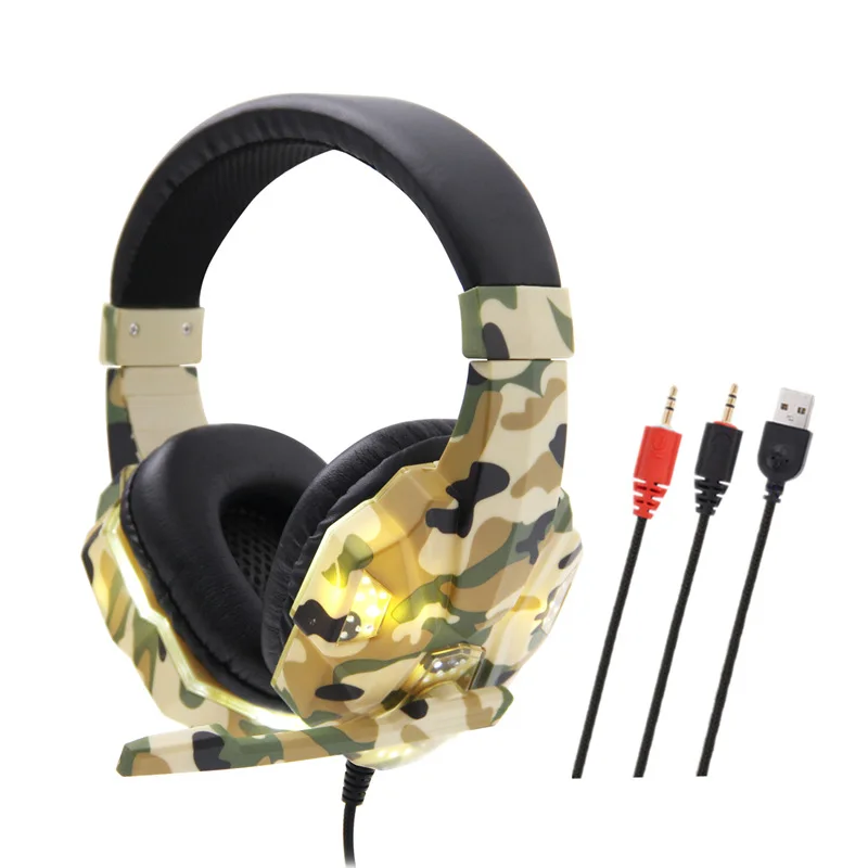 FOOVDO Gaming Headphone 3D Stereo Sound Earphone Wired Gamer Headsets with Adjustable Mic LED Light for Computer PC Gamer