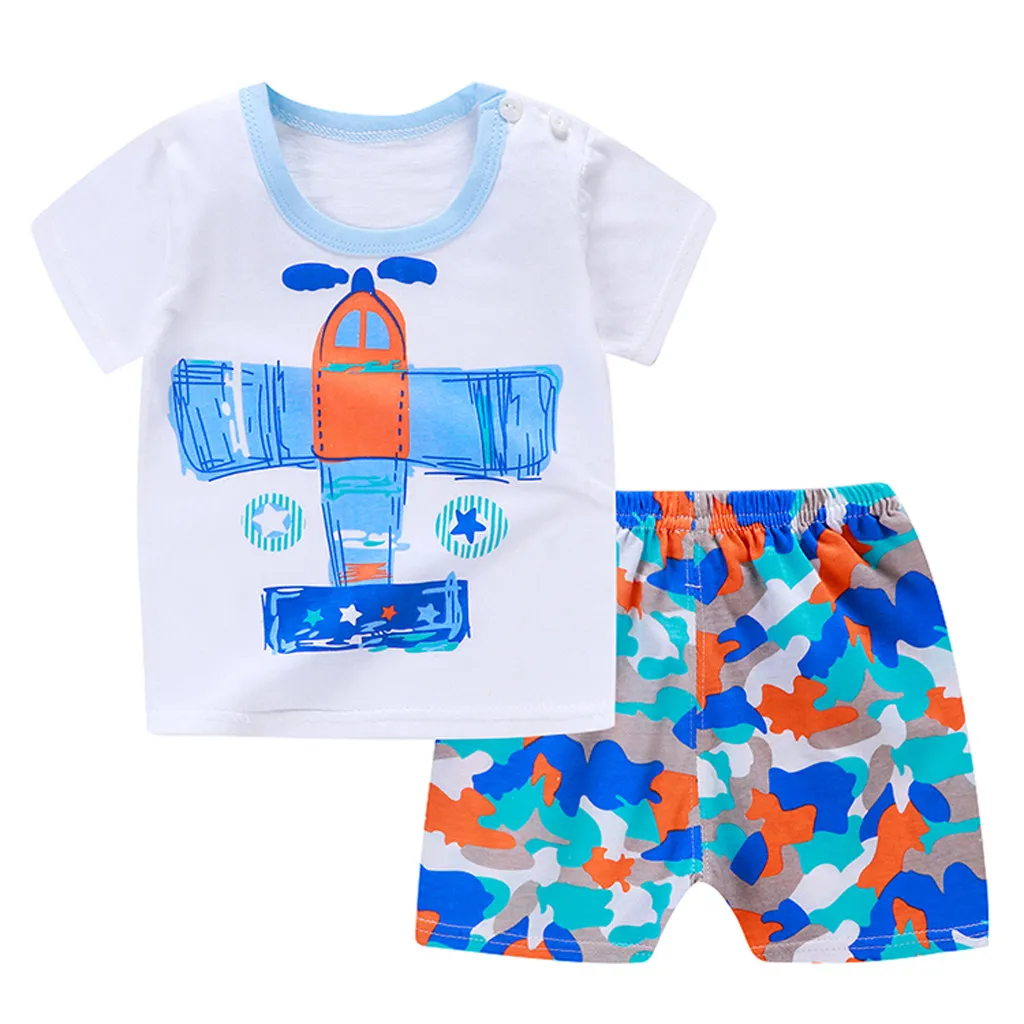 

Kids clothes Summer fashion baby Short Sleeve Cartoon Tops Shirt+Pants Outfits Set children's clothes sets for boys grils