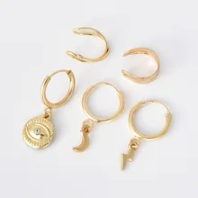5 шт. винтажный богемский дизайн микс маленький золотистого цвета Луна глаз серьги для женщин Модный пирсинг, серёжки-гвоздики Круг манжеты серьги набор