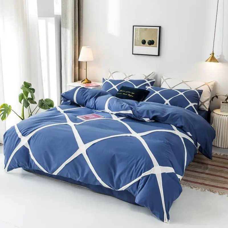 Blue Color Bedding Set Single/Queen/King Size lenzuola letto singolo Bed Sheets And Pillowcases Duvet Cover Sets With Flat Sheet | Дом и сад