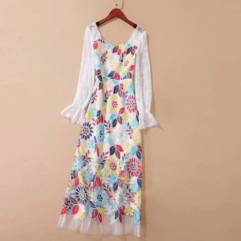 

HIGH QUALITY New 2020 Fashion Designer Runway Dress Women's Square Collar Petal Sleeve Embroidery Lace Dress