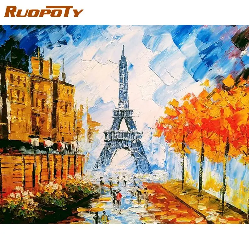 RUOPOTY Париж улица пейзаж Популярные diy масляная краска по номерам Набор Живопись Diy
