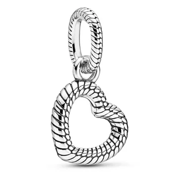 

New 925 Sterling Silver Bead Charm Snake Chain Pattern Open Heart Pendant Beads Fit Original Snake Chain Bracelet Diy Jewelry