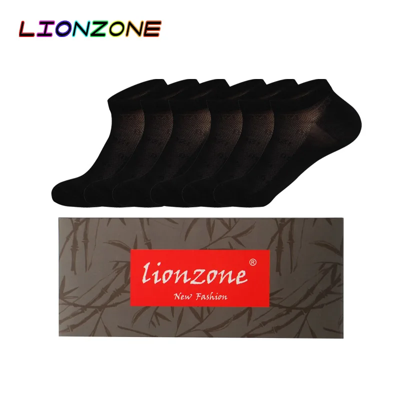 LIONZONE 6 пар/лот летние мужские носки короткие мужские носки дышащие мужские классические белые серые черные носки бамбуковые невидимые - Цвет: Black-Box