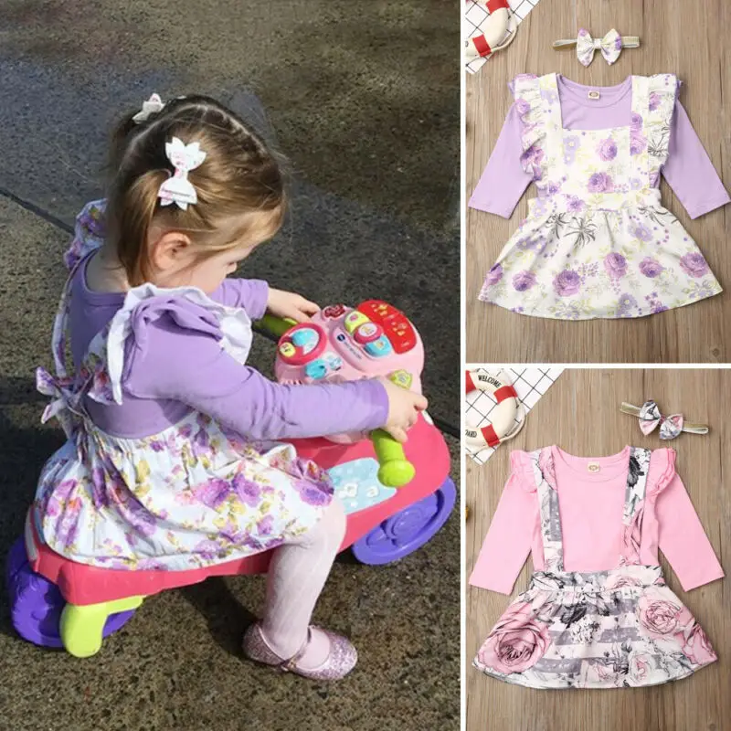 

Toddler Baby Girl 6M-3T 3PCS Autumn Clothes Ruffle Romper+Floral Tutu Skirt Outfits