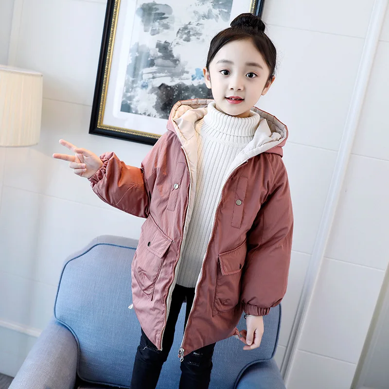 

Girl'S Coat 2018 Winter New Style Reversible Cotton-padded Clothes Mid-length Thick Cotton Coat Big Boy Printed Cotton-padded Ja