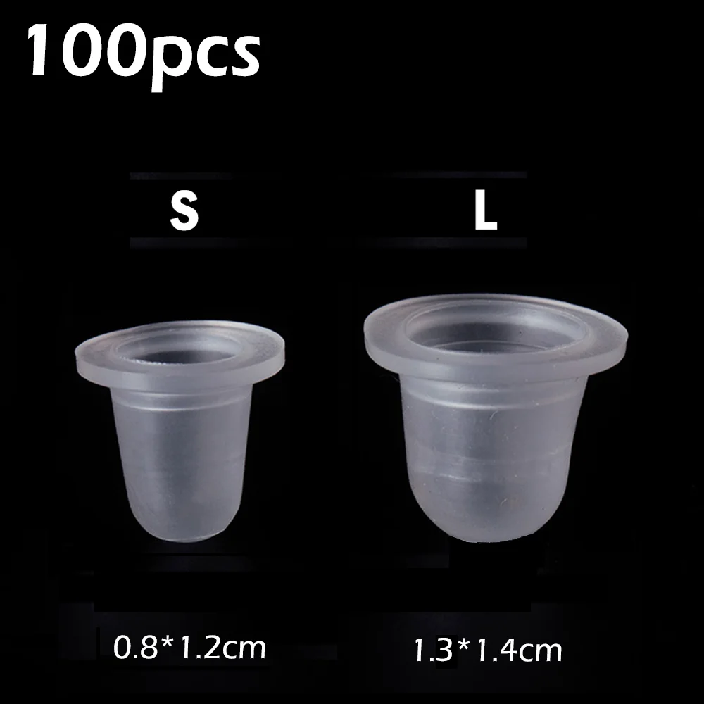 Taza para tinta de tatuaje desechable, soporte de pigmento para cejas, tapas de contenedores, de silicona, tamaño pequeño y grande, 100 Uds.