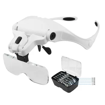 

Adjustable 5 Lens Loupe 1.0X 1.5X 2.0X 2.5X 3.5X LED Light Headband Magnifier Glass LED Magnifying Glasses With Lamp