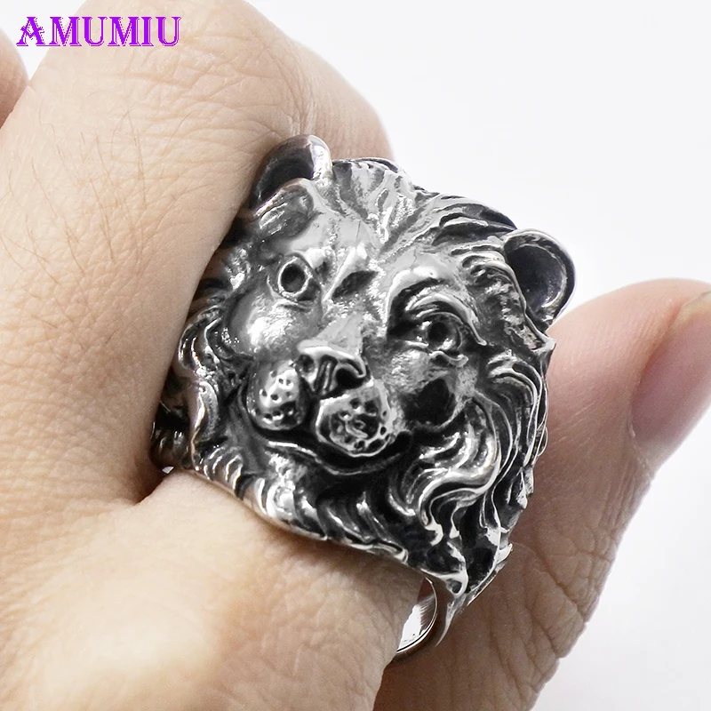 

AMUMIU Leopard Lion Head Finger Rings Classic Men's Punk Rock Style Hip Hop Fashion stainless steel R055