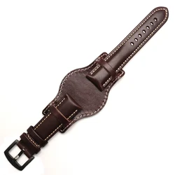 Handmade Genuine Leather Men's Watch Strap - Premium Watchband Bracelet - 22mm (Brown black buckle)