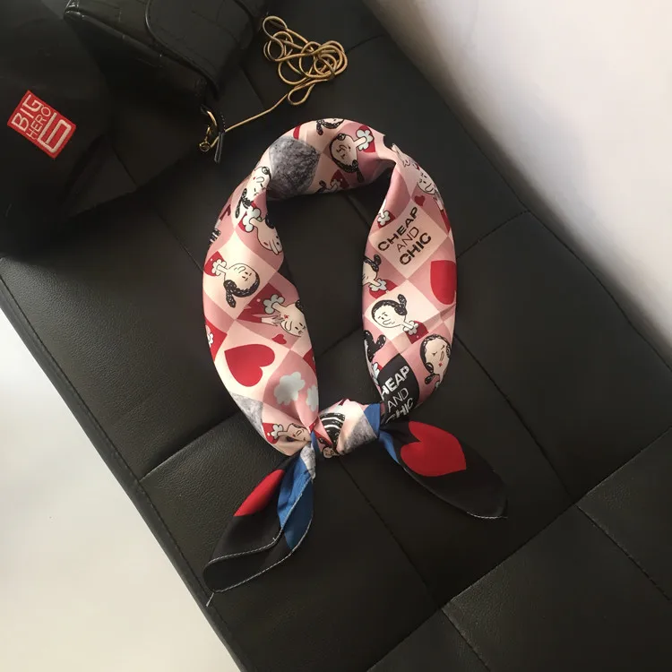 

Silk Small Square scarf floarl print Korean Version Cute Cartoon Oliver scarfs for ladies 2020