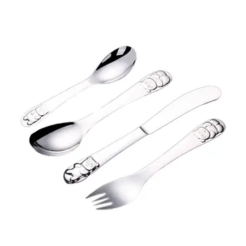 

Stainless Steel Baby Portable Dishes Teaspoon Spoon Fork Knife Utensils Kids Learning Eating Children Tableware