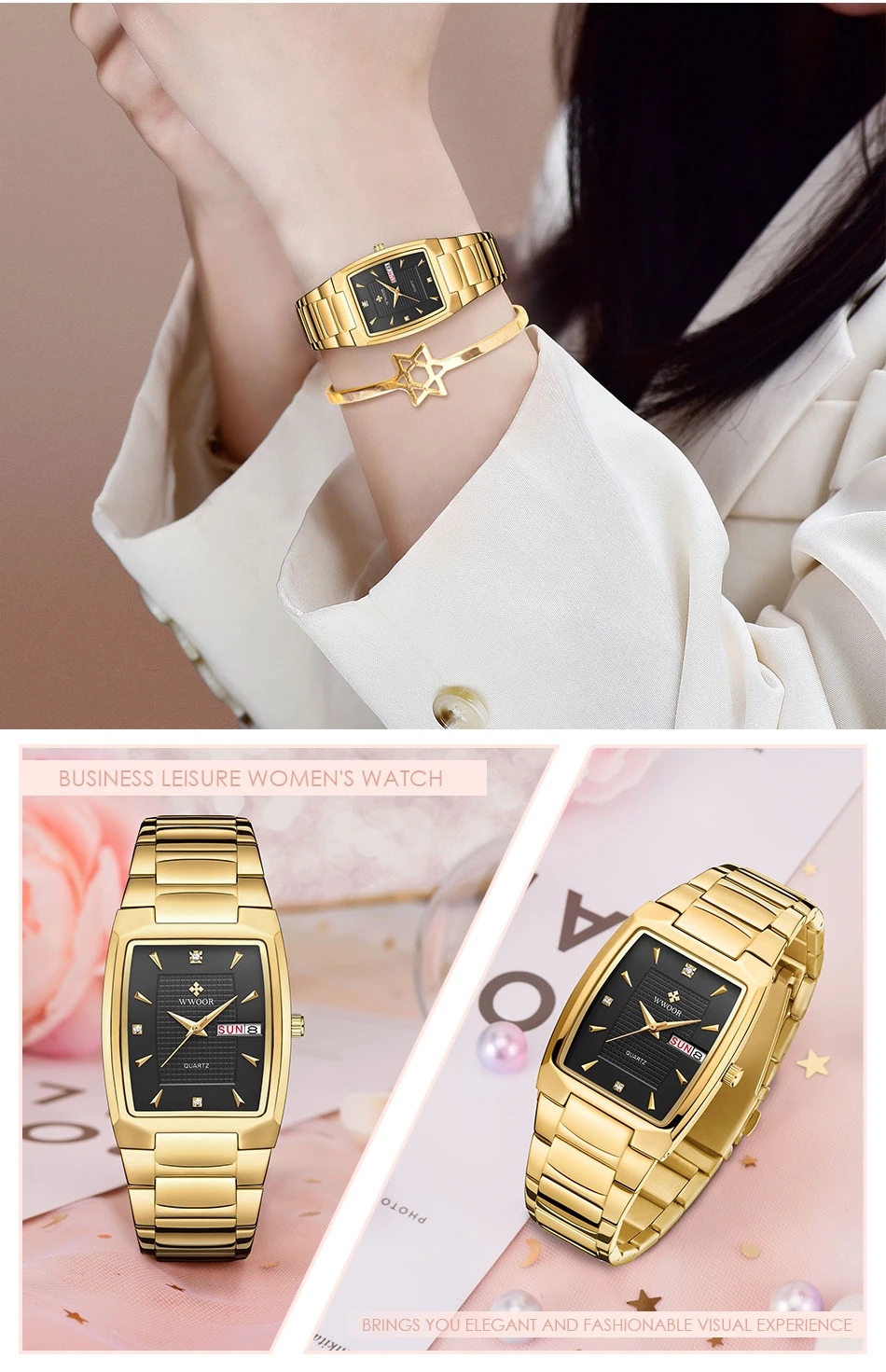 Women Watch WWOOR 2022 New Full Gold Watch Creative Steel Bracelet Watch Ladies Quartz Waterproof Clock Female Relogio Feminino