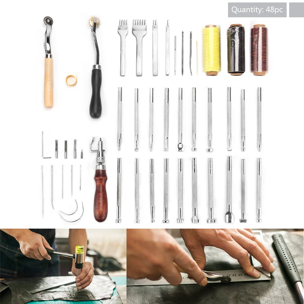 48 шт./компл. портативный DIY Набор инструментов для работы с кожей набор инструментов ручной работы кожаные инструменты ручной работы Инструменты для ремонта кожевенного ремесла принадлежности