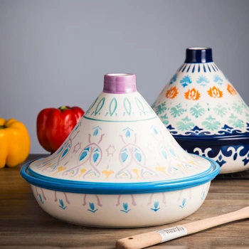 

European creative manual Moroccan tajine underglaze color Taji pot ceramic non open fire tableware microwave oven household