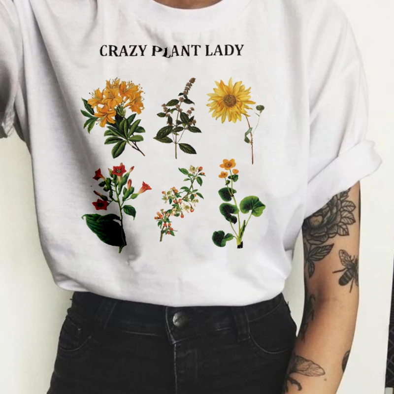 Grafis Bunga Cetak T Shirt 