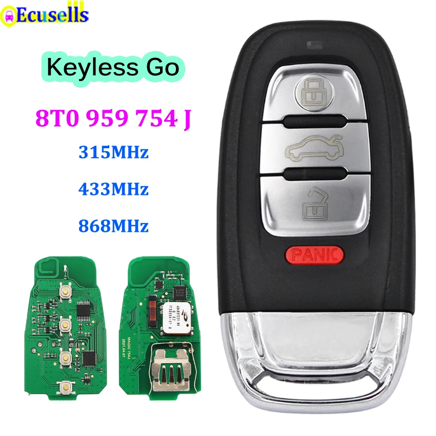 Smart Remote Key 4 Button Keyless Go 315MHz 433MHZ 868MHz for Audi Q5 A4L A5 A6 A7 A8 RS4 RS5 S4 S5 8T0 959 754J /8T0 754 J | Автомобили и