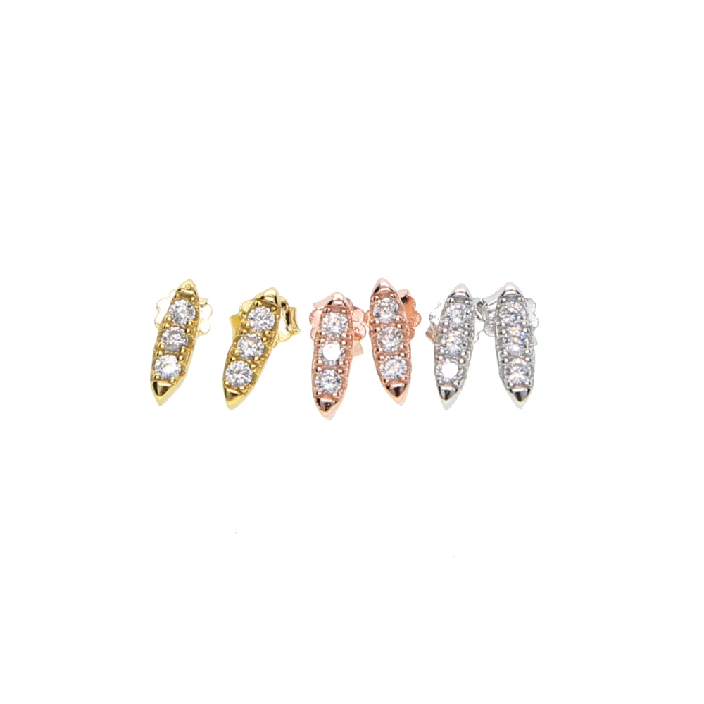 2024 Orecchini Brinco Three Cz Bar Sparking Bling Aaa + Cubic Zirconia Simple Cute Girl Studs 925 Silver Fashion Cheap Earring