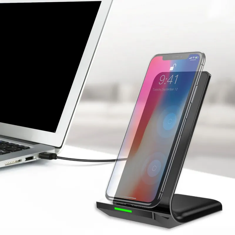 Два цвета 10 Вт QI Беспроводное зарядное устройство Подставка стильная Быстрая зарядка док-станция для samsung для IPhone