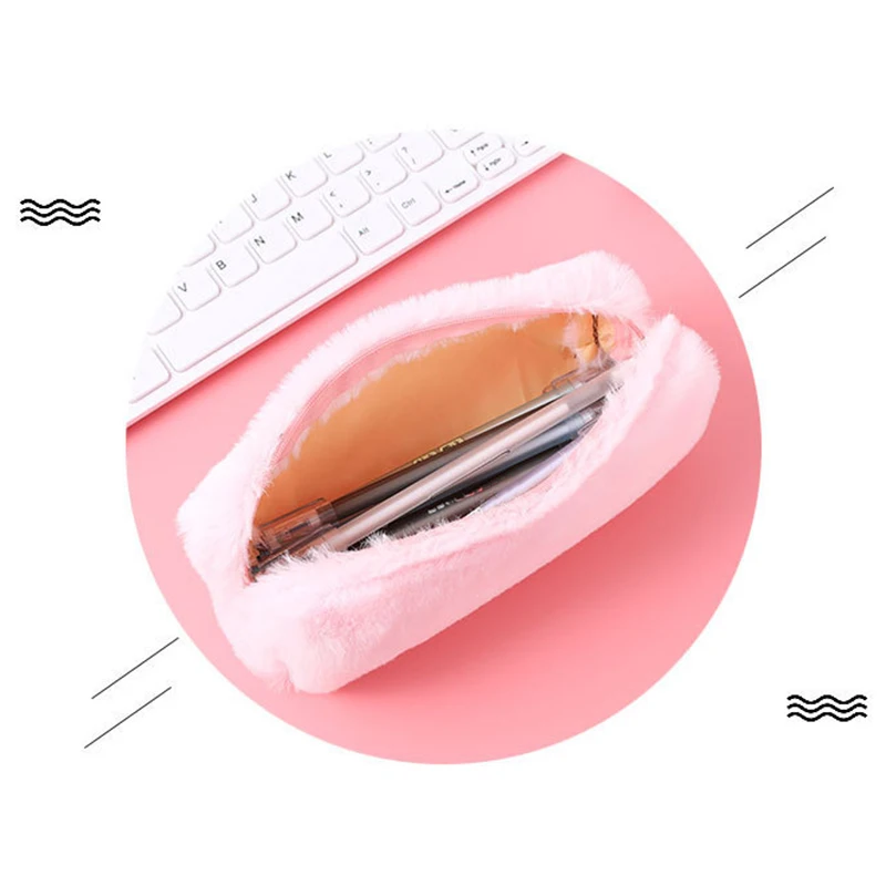 Girl Cute Pencil Case Plush Fuzzy Fluffy Makeup Coin Purse Storage Bag for Women High Quality