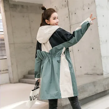 

Women Jacket Hooded Windbreaker Medium Long Coat 2019 Spring Autumn New Outerwear Fashion Slim Casual Female Windbreaker XIN292
