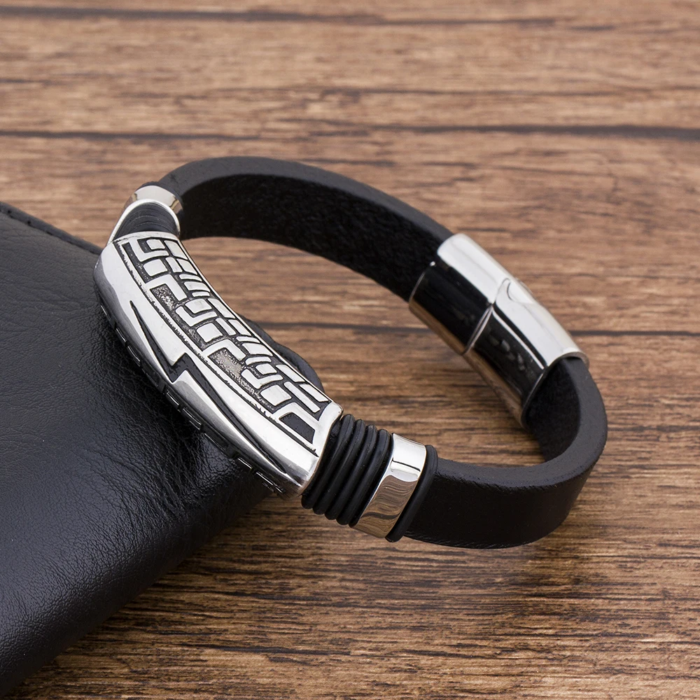 

Fashion Charm Punk Rock Flash Magnet Stainless Steel lightning Men's Bracelet Leather Jewelry Wholesale Accessories Bangles