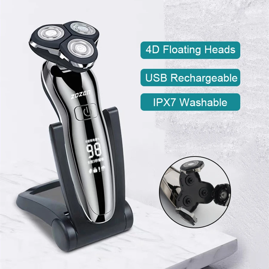 

4D Floating Heads Portable Electric Shaver IPX7 Washable For Man LED Display Rechargeable Men Beard Trimmer Shaving Machine