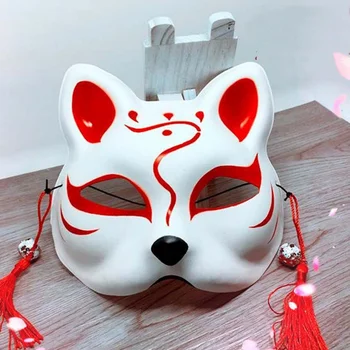 

1 Pcs Cute Japanese Animal Fox Half Face Cover with Tassels and Small Bells Cosplay for Masquerades Festival Costume Gag Toys