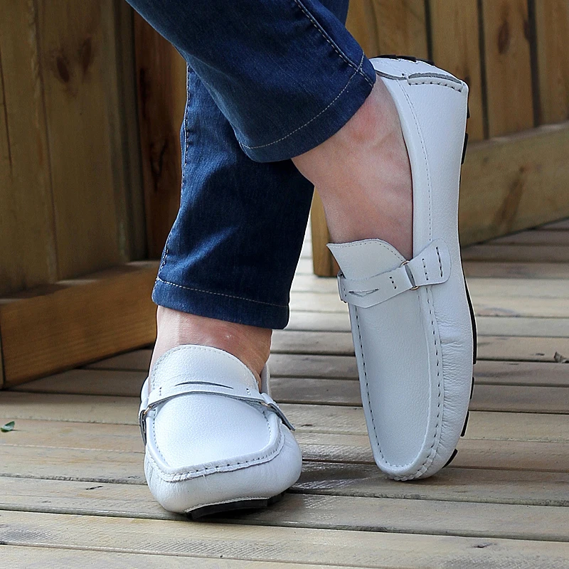 Big Size 38~47 Men Loafers Leather Driving Shoes Fashion Male Boat Shoes Brand Men Moccasins Casual Shoes Male Flat Shoes White - Image 2