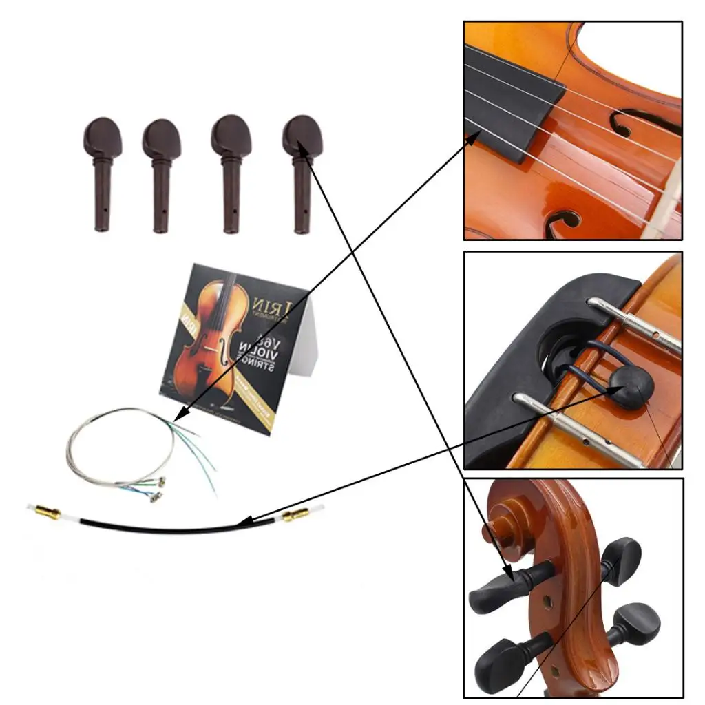 DIY Violin Alloy Strings E-A-D-G+Ebony Tuning Pegs+Nylon End Rope Violin Accessory