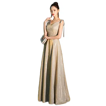 

Banquet party dress women 2020 spring new temperament noble elegant v neck slim host chic sequin sling maxi dress feminina JD770