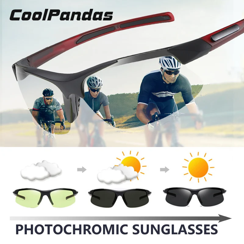 CoolPandas дизайнерские полуоправы спортивные фотохромные солнцезащитные очки для