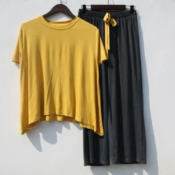

Home Clothes Short Sleeve 2020 Loungewear Two-piece Cotton Pajamas Set Casual Loose Modal Women Pijama Mujer