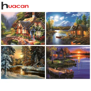 

Huacan 5d Diamond Painting House Handmade Gift Mosaic Scenery Embroidery Cross Stitch Nature Home Decor