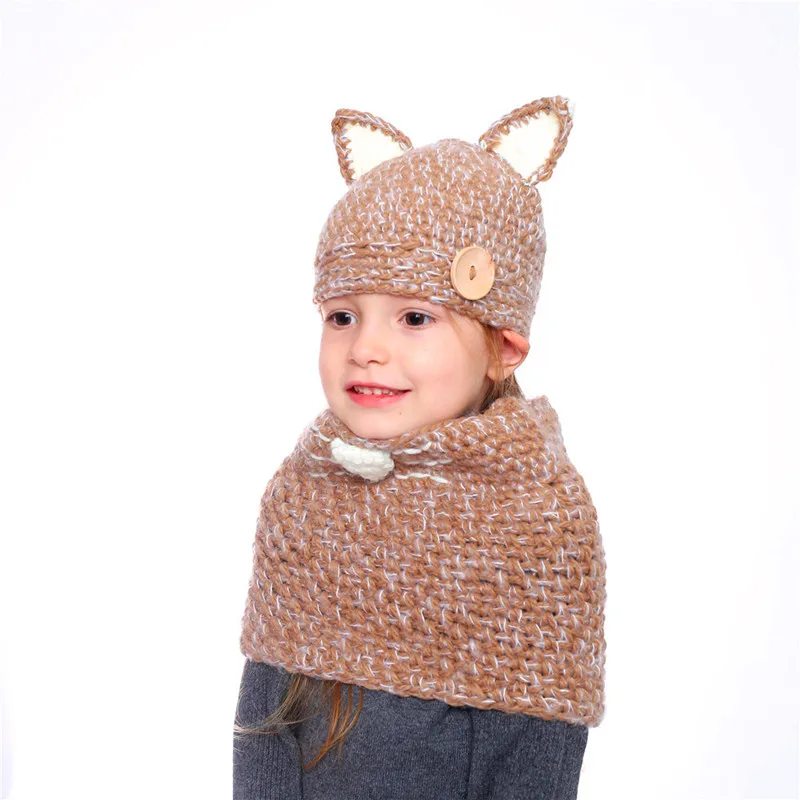 Шарф шапка животные теплые наушники кошка детская шапка зимняя детская шапка с шарф из песца мальчик девочка шапка теплый шарф с капюшоном шаль Европа и Америка - Цвет: kaqi