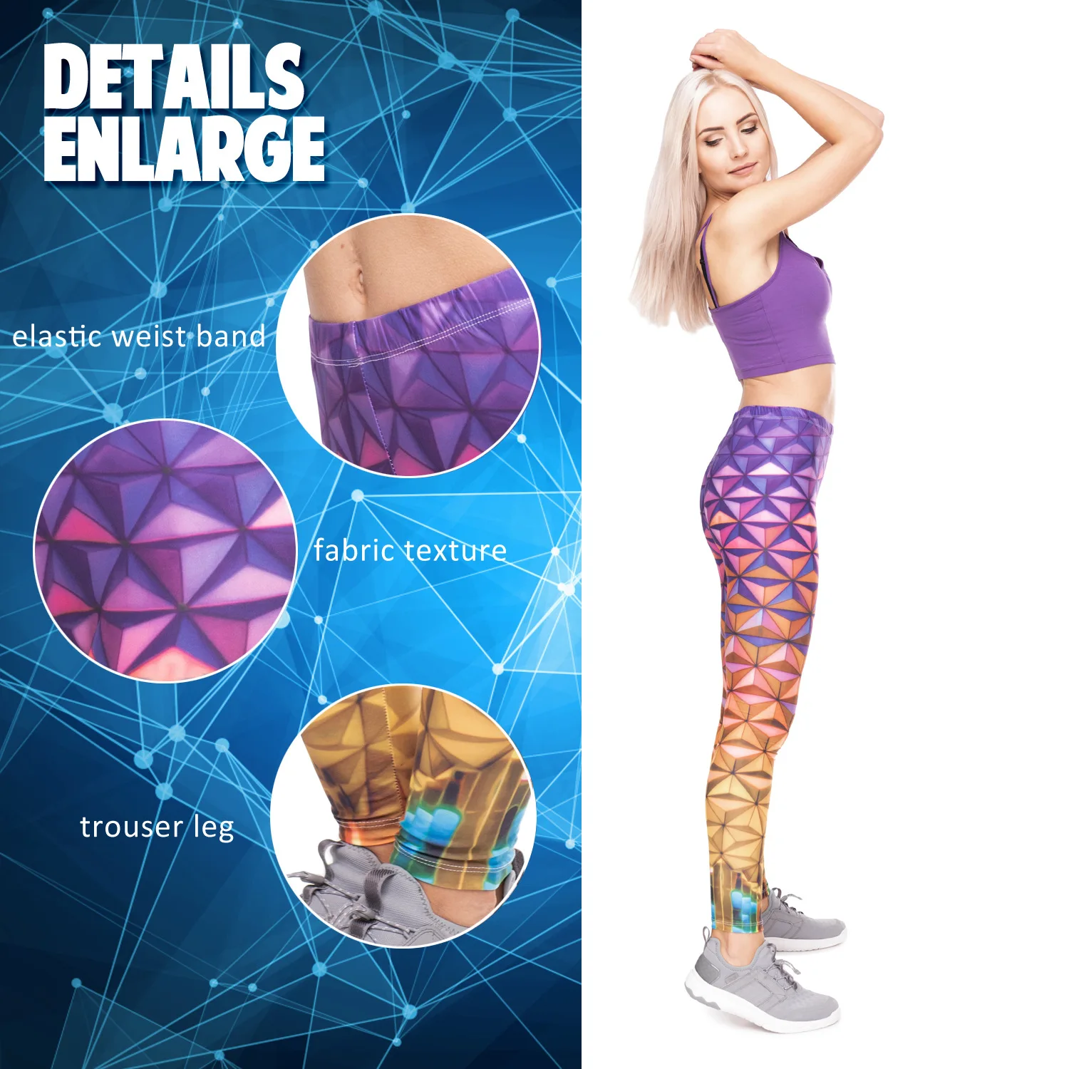 Geometric plaid European and American printed nine minute pants high-waisted sport large size leggings for women